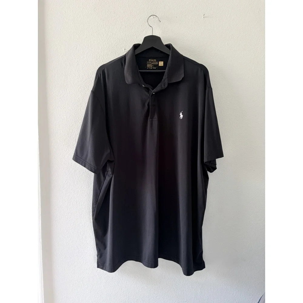 Polo Ralph Lauren Performance Golf Polo Shirt Black White Logo Size 1XL OXL